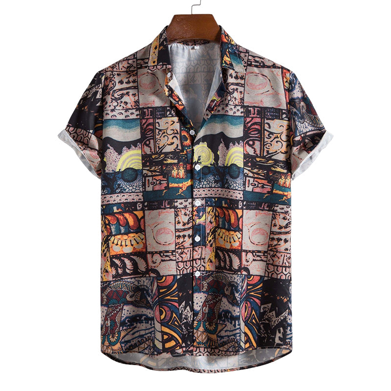 Men Patchwork Print Button Front Shirt