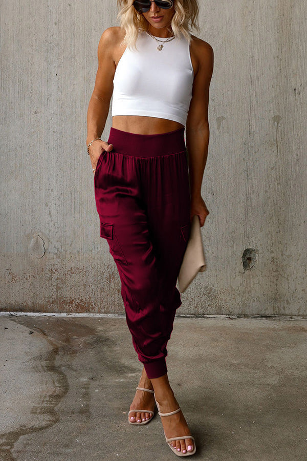 Lilykity Luxe Look Satin High Waist Pocketed Joggers