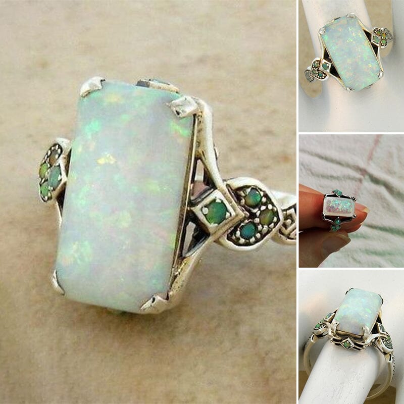 Vintage Inlaid Square Opal Ring