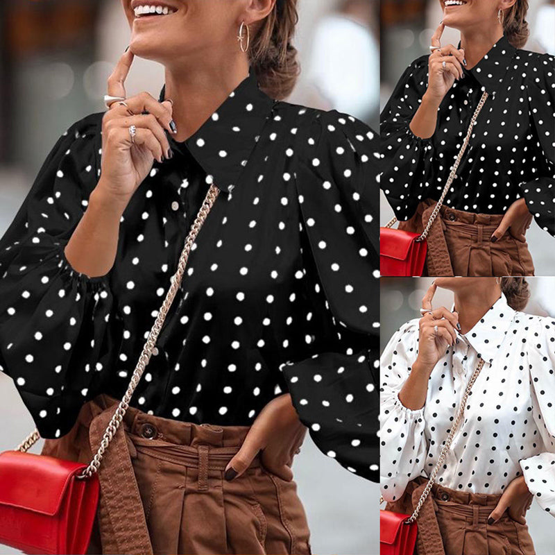 Lapel Polka-dot Chiffon Shirt