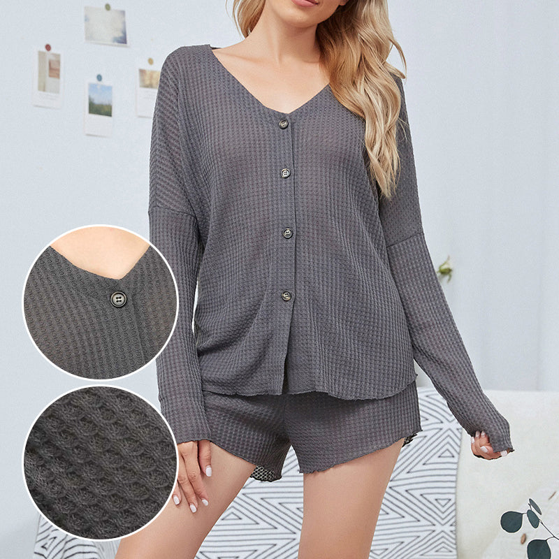 Ladies Sexy Long Sleeve Shorts Loungewear Set