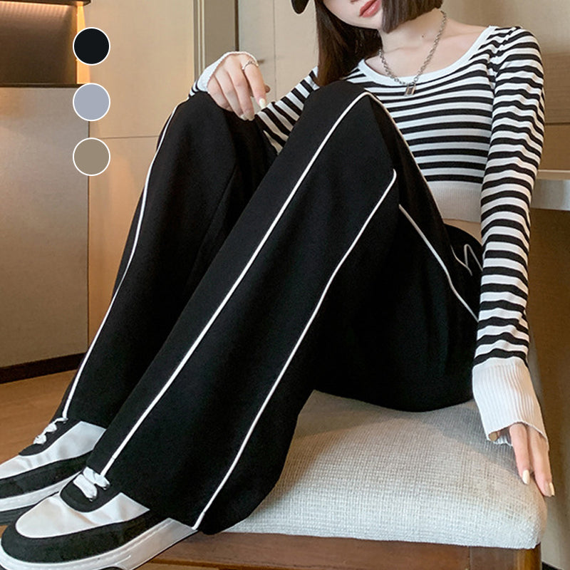 Side Stripe High Waist Wide Leg Pants