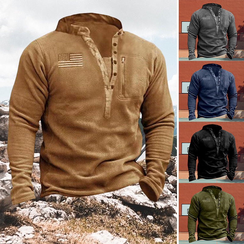 Men's Outdoor Fleece Henley Collar Sports Sweatshirt