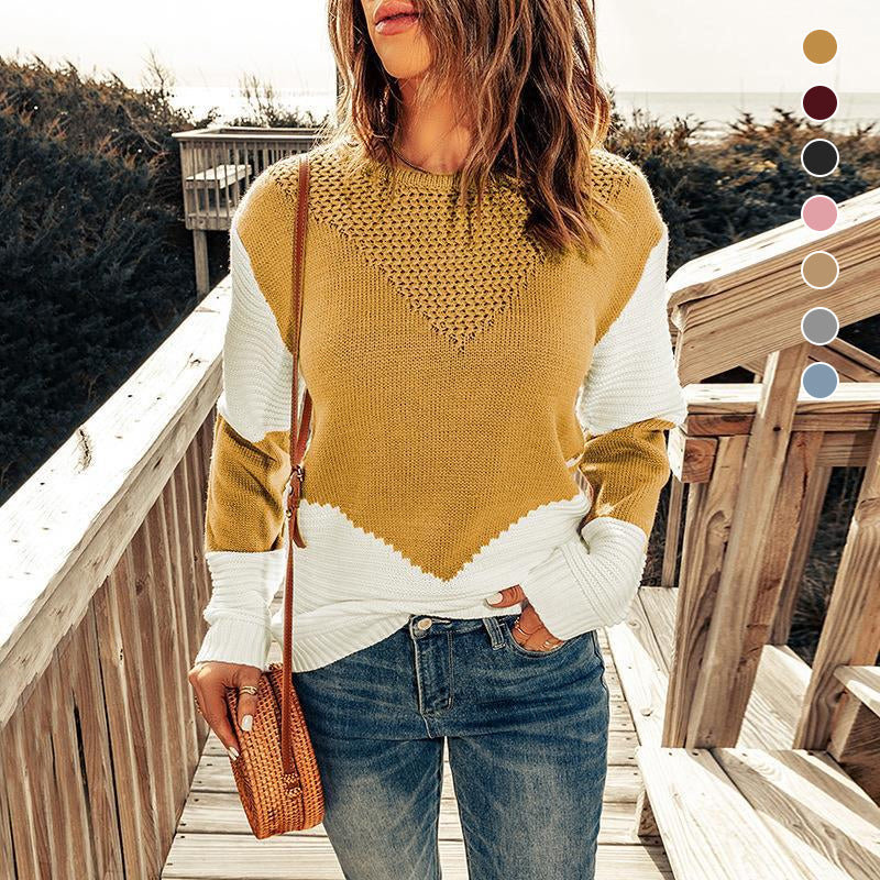 Crew Neck Contrast Pullover Sweater