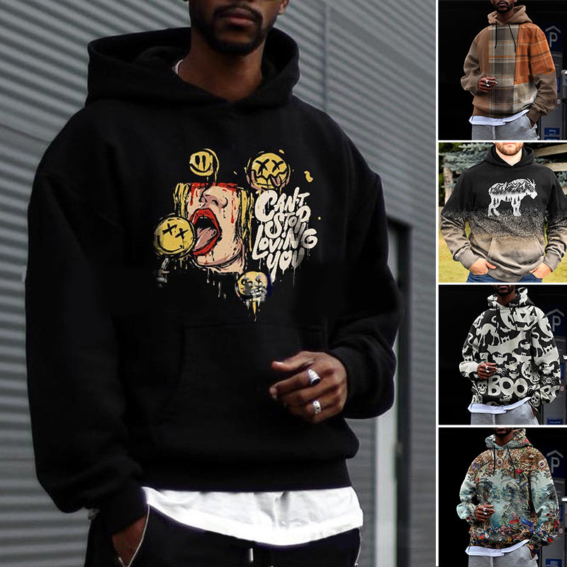 Round Neck Botanical Print Hoodie Sweatshirt