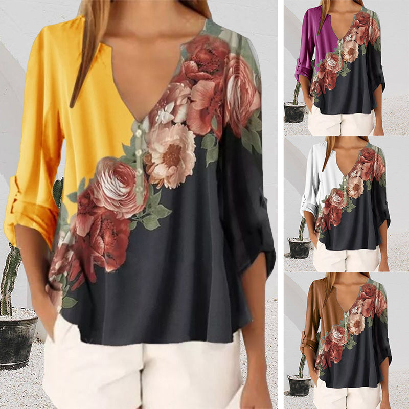 V-neck Printed Chiffon Shirt
