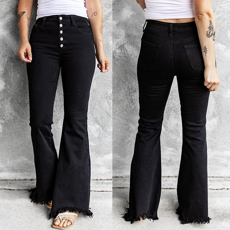 Multi-button Flared Jeans