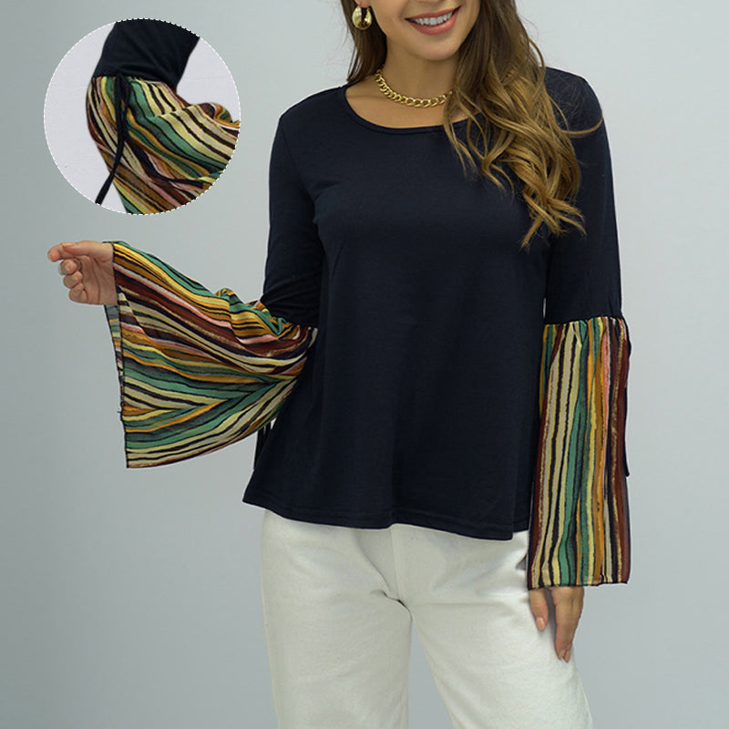 Ladies Patchwork Striped Long Sleeve Top