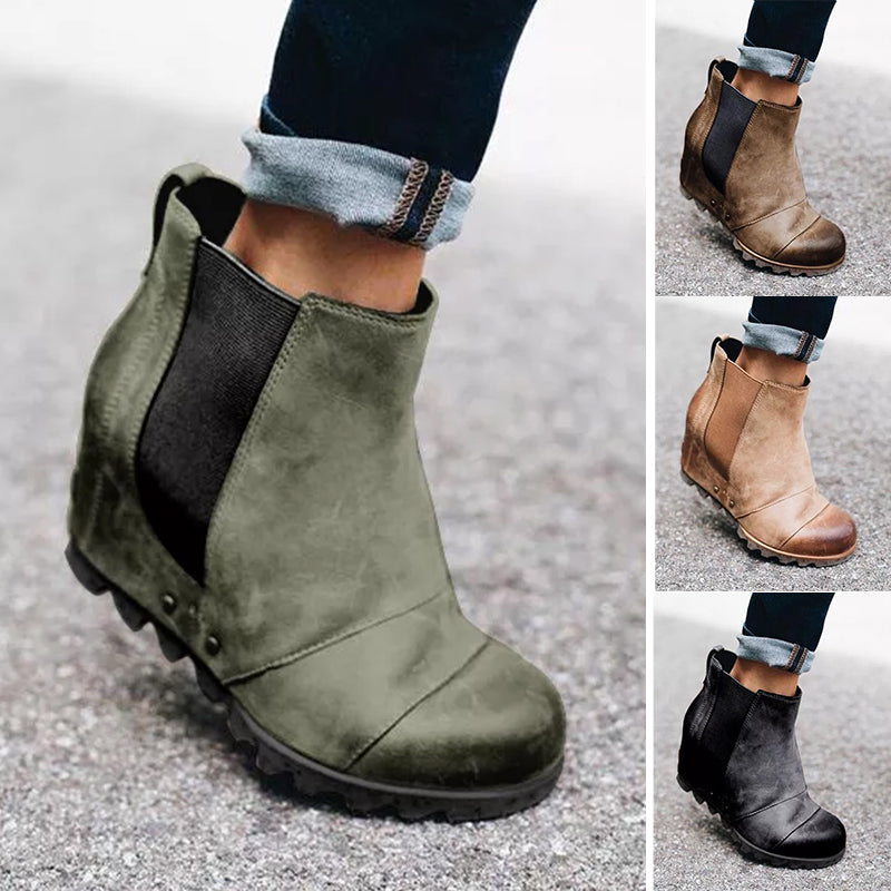 Thick-soled Elasticated Vintage Booties