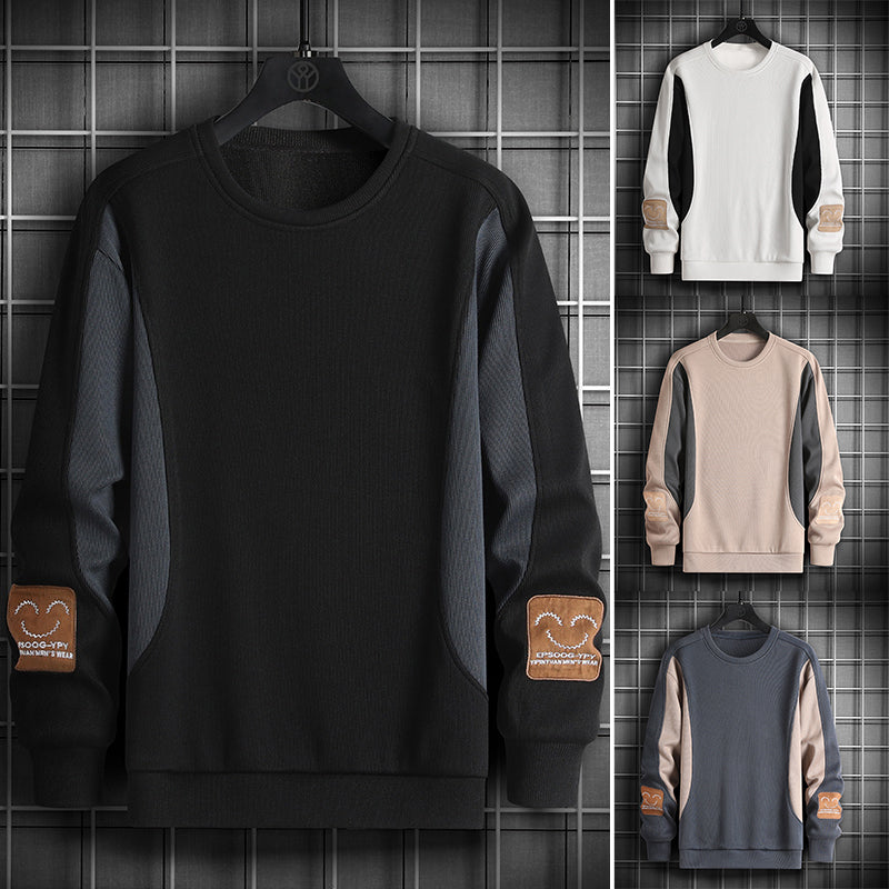 Thread Embroidery Colorblock Pullover Sweatshirt