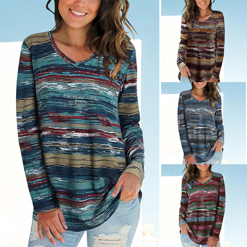 Contrast Striped Long Sleeve T-Shirt