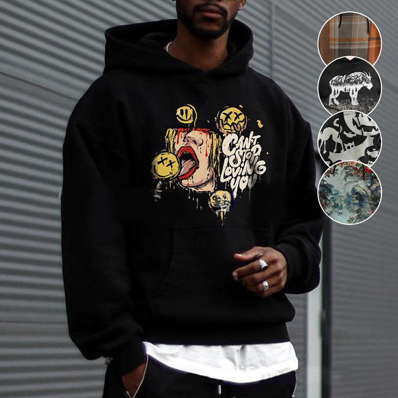 Round Neck Botanical Print Hoodie Sweatshirt