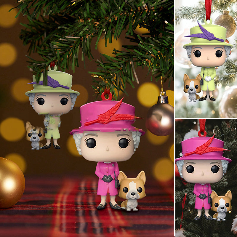 Queen Elizabeth II with Corgi - Christmas Ornament