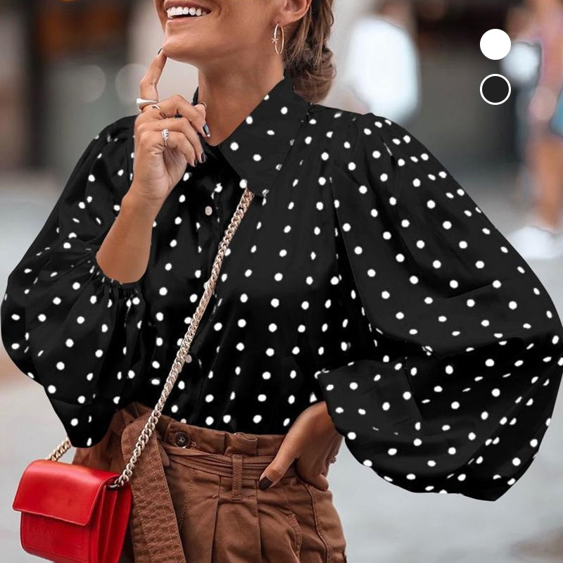 Lapel Polka-dot Chiffon Shirt