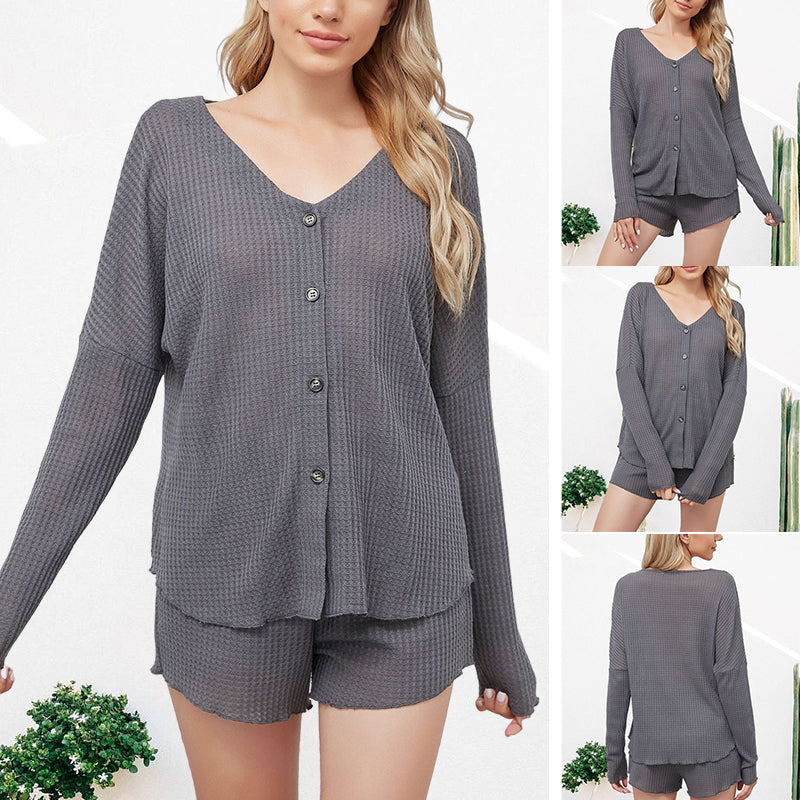 Ladies Sexy Long Sleeve Shorts Loungewear Set