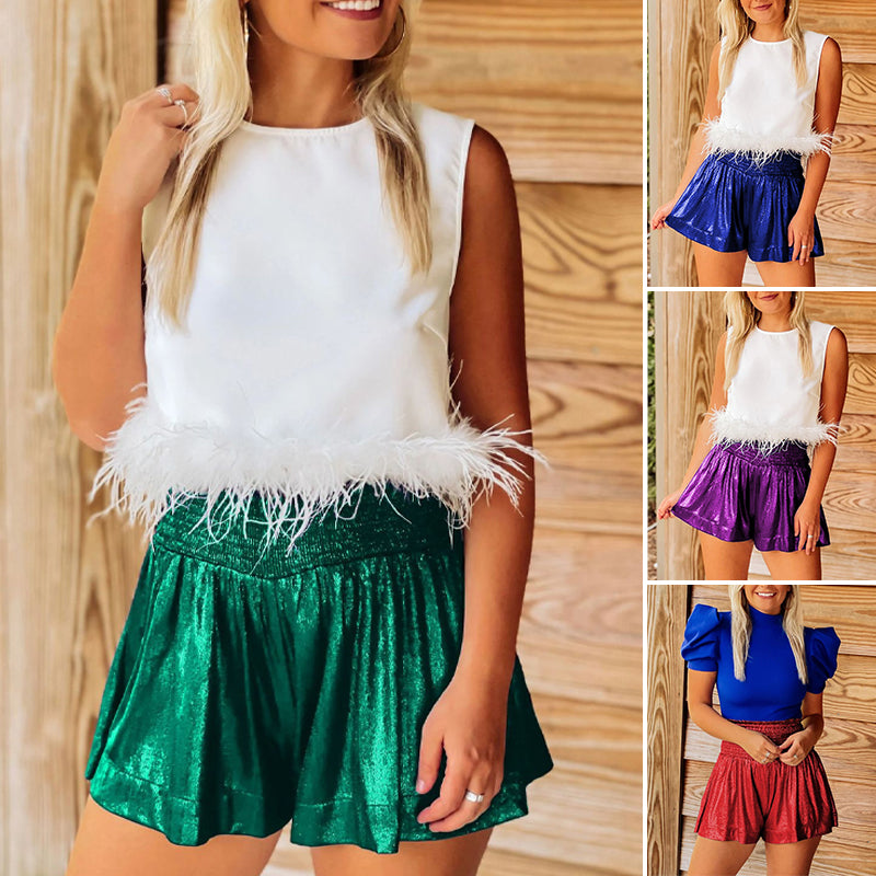 Elastic Waist Glitter Shorts