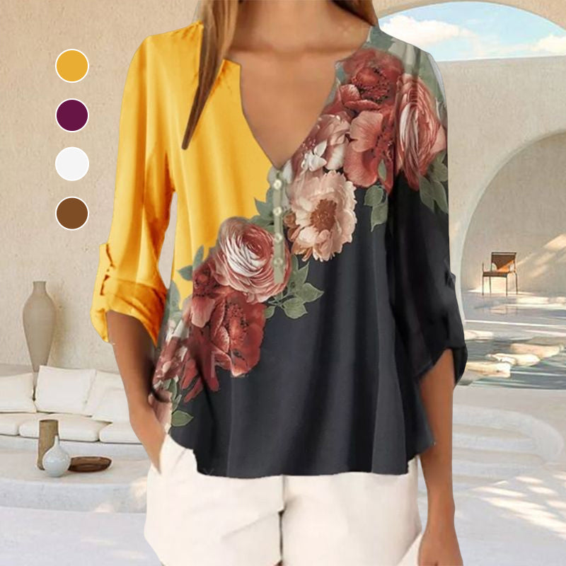 V-neck Printed Chiffon Shirt