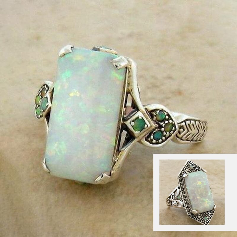 Vintage Inlaid Square Opal Ring