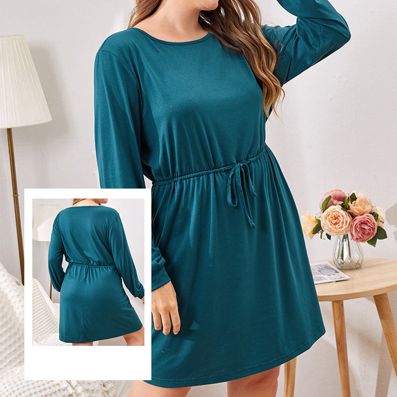 Crew Neck Drawstring Dress