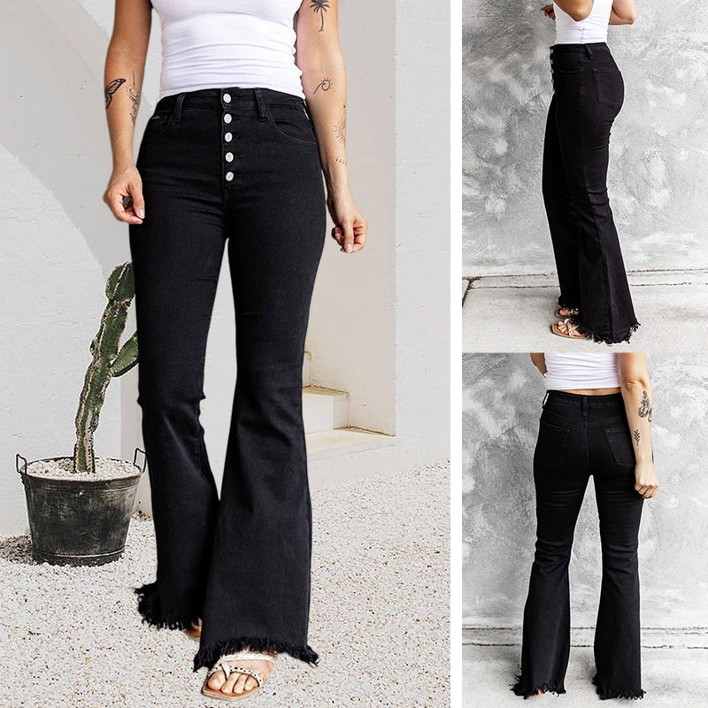 Multi-button Flared Jeans