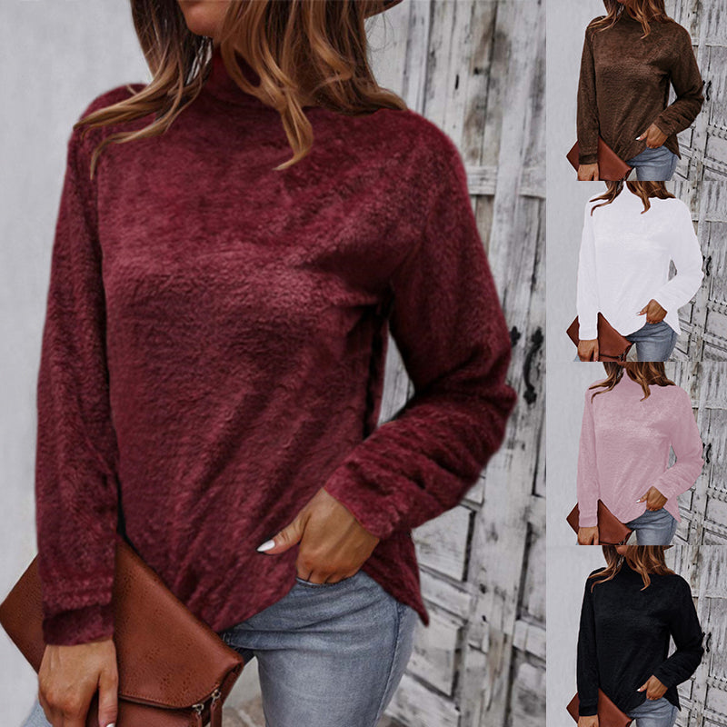 Solid Color Plush Pullover Sweater