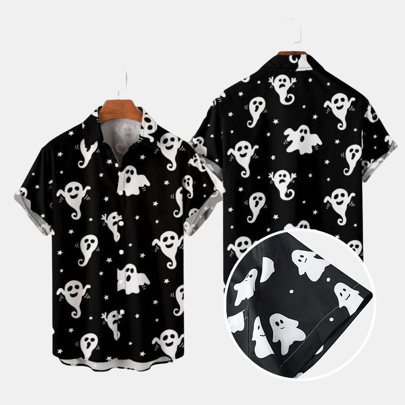 Men's Cute Ghost Print Halloween Short Sleeve Shirts