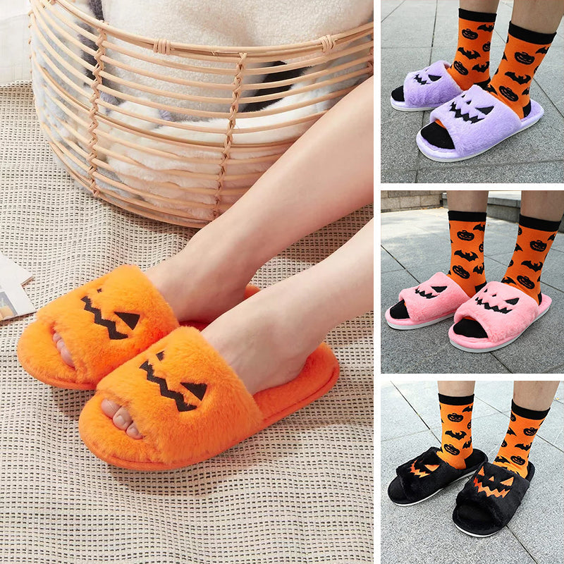 Halloween Pumpkin Lantern Plush Slippers