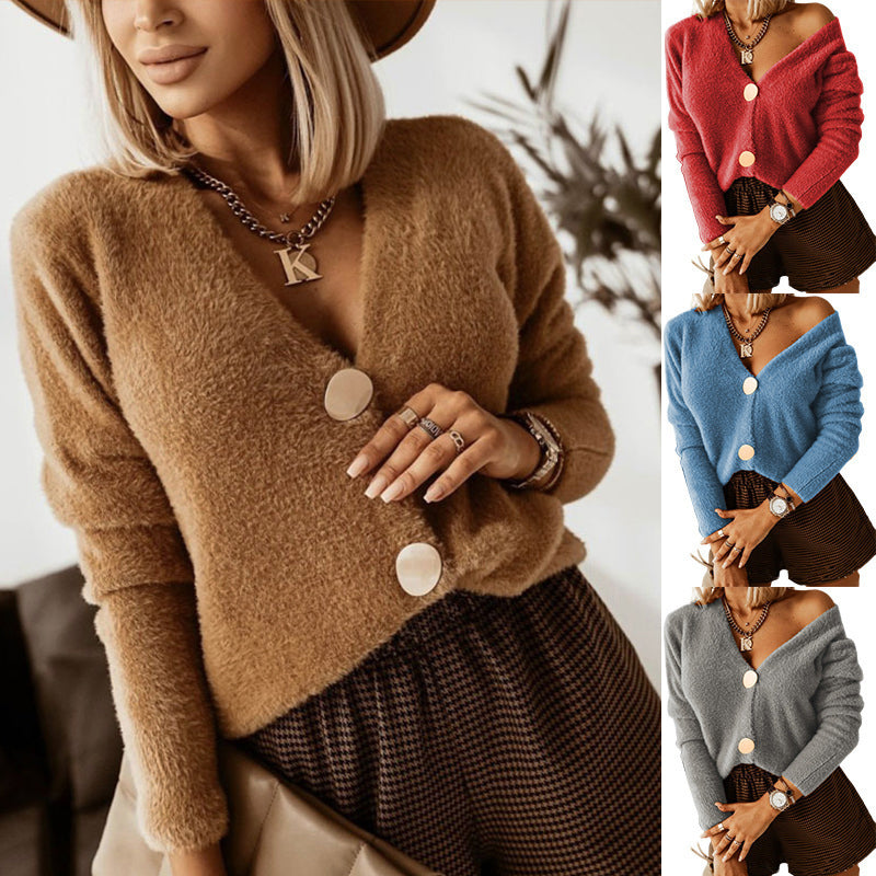 Metal Button Cardigan Sweater