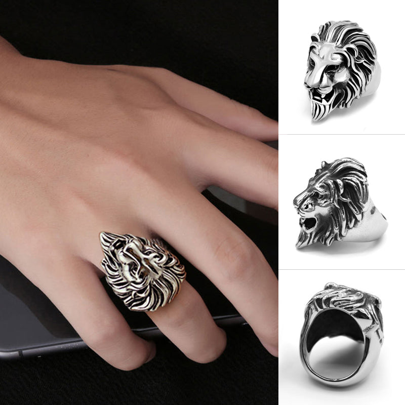 Retro Domineering Lion Head Ring
