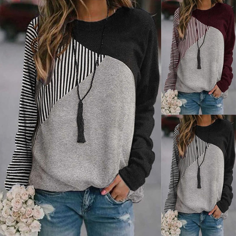 Striped Colorblock Crew Neck Sweatshirt