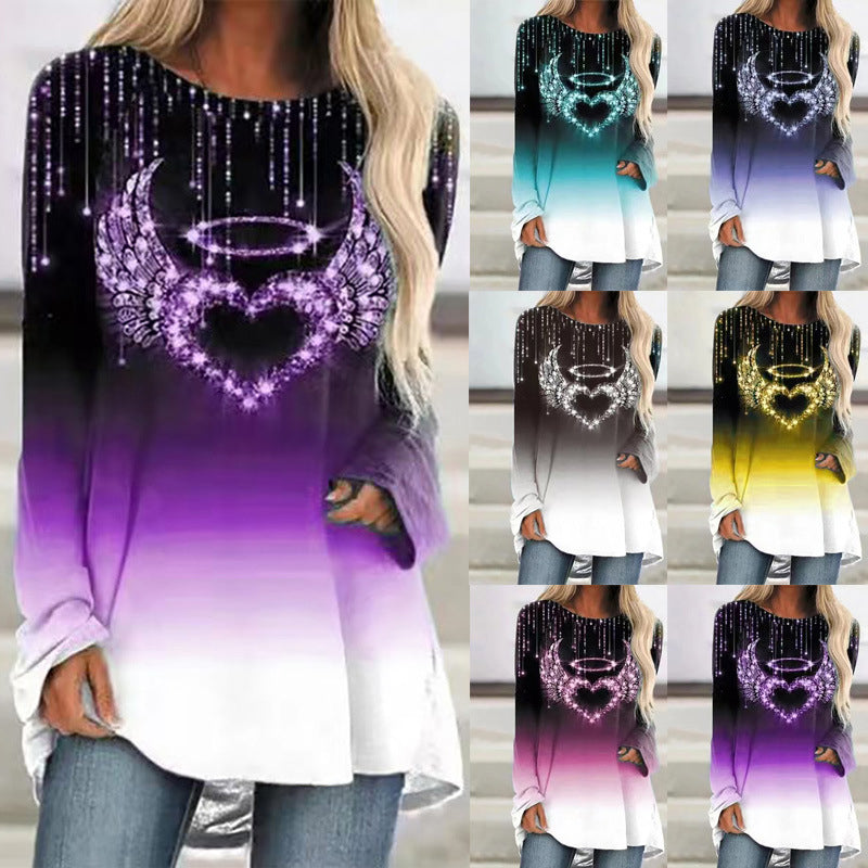 Round Neck Heart Print Long Sleeve T-Shirt