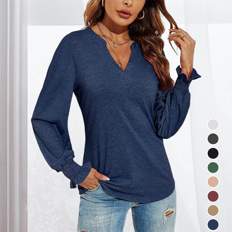 V-neck Long-sleeved Slim-fit Shirt