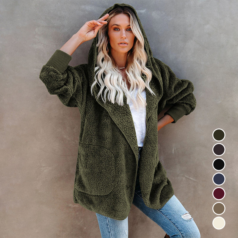 Long Sleeve Casual Hooded Solid Color Cardigan