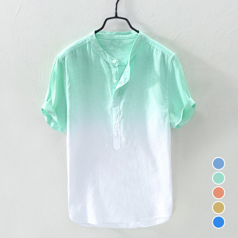 Men's Solid Color Thin Breathable Gradient Collar Cotton Linen Top