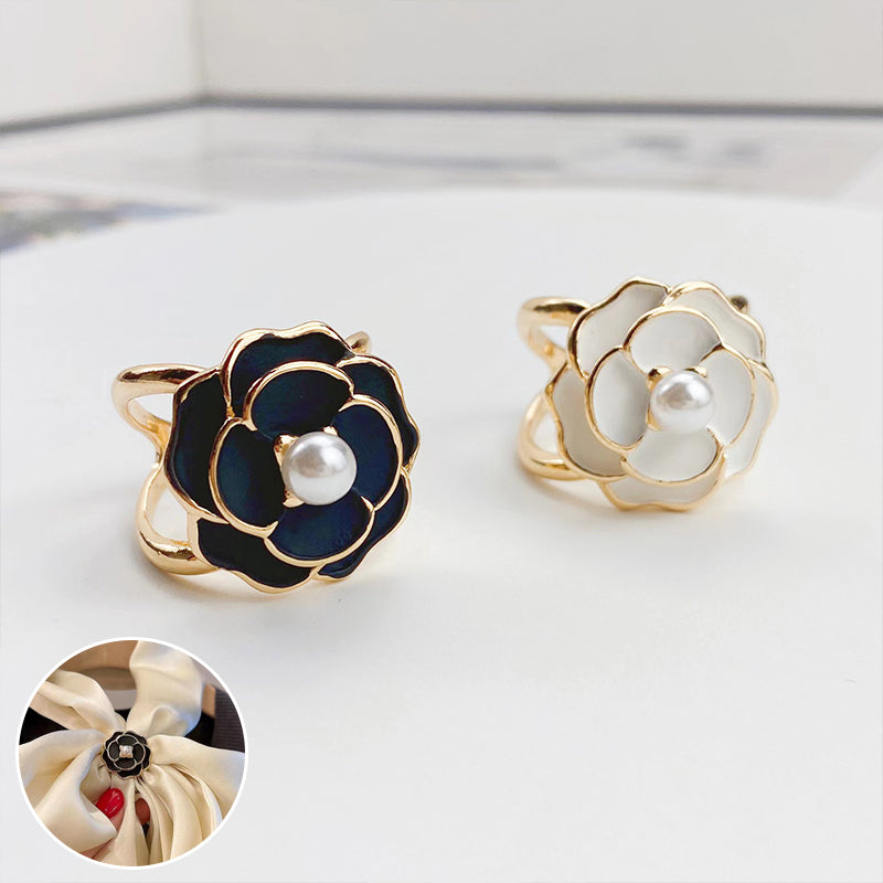 Women's Elegant Pearl Floral Scarf Ring Clip