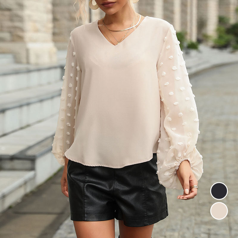 V-neck Long-sleeved Lace Chiffon Shirt