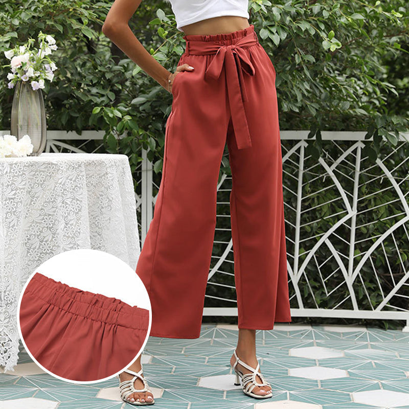 High Waist Solid Color Casual Wide Leg Pants