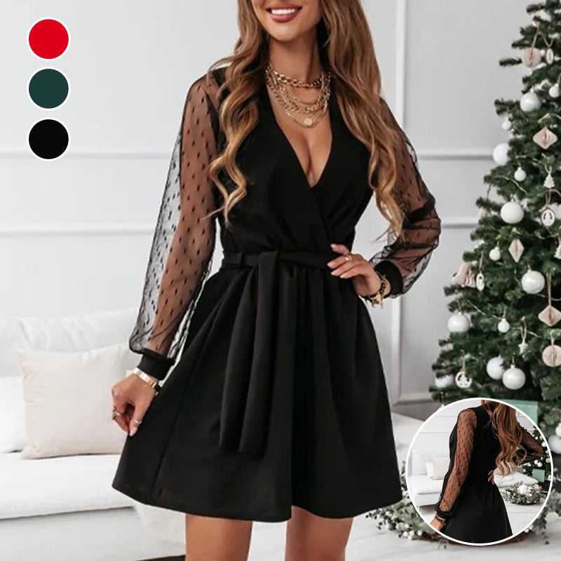 Lace Long Sleeve Knotted Dress