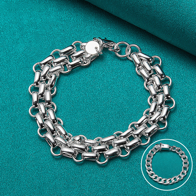 Double Chain Checkered Button Bracelet