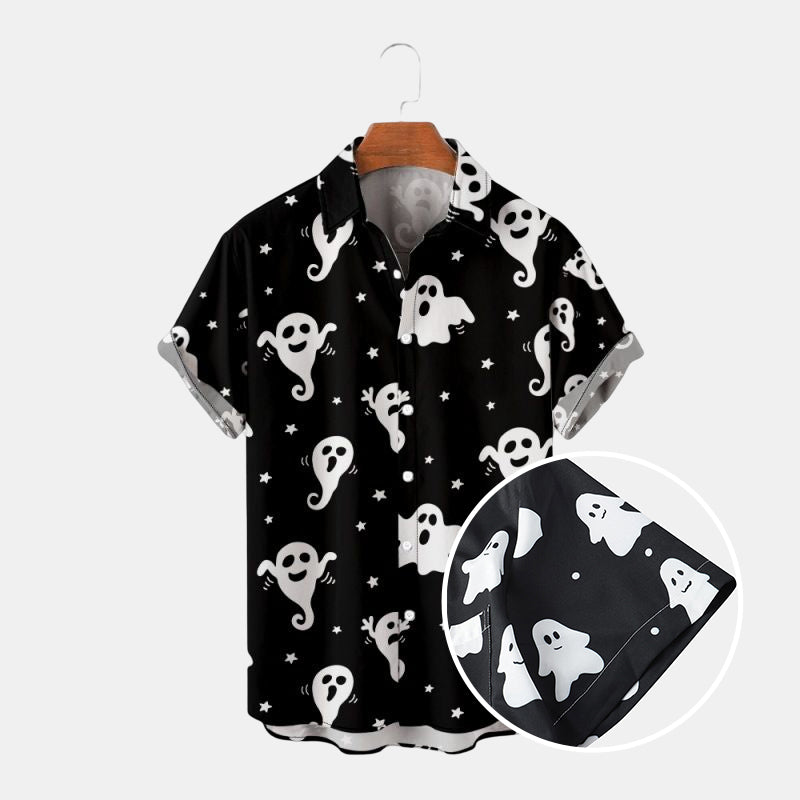 Men's Cute Ghost Print Halloween Short Sleeve Shirts