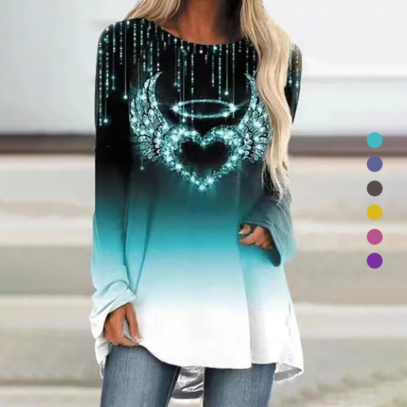 Round Neck Heart Print Long Sleeve T-Shirt