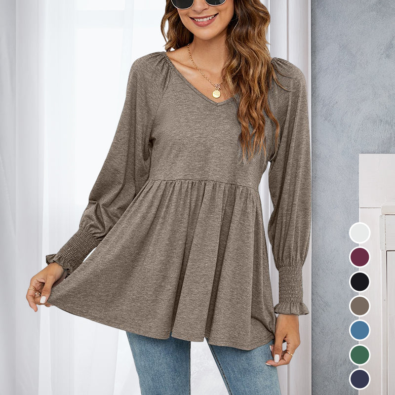 V-Neck Puff Long Sleeve T-Shirt