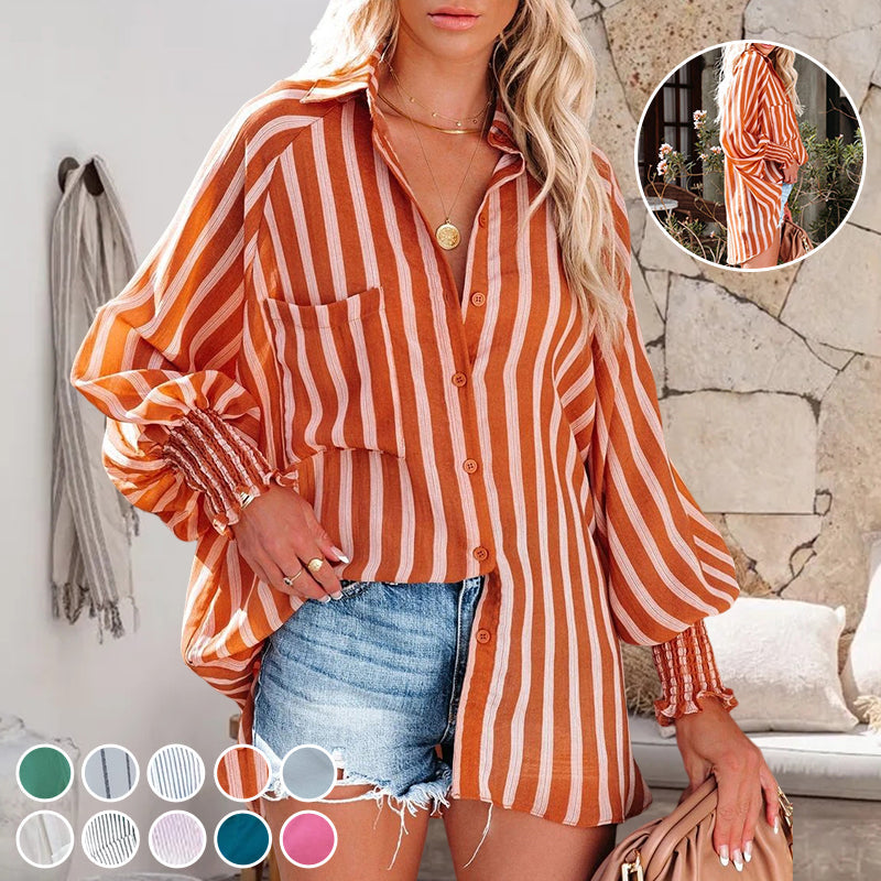 Beach Vacation Sunscreen Midi Stripe Shirt