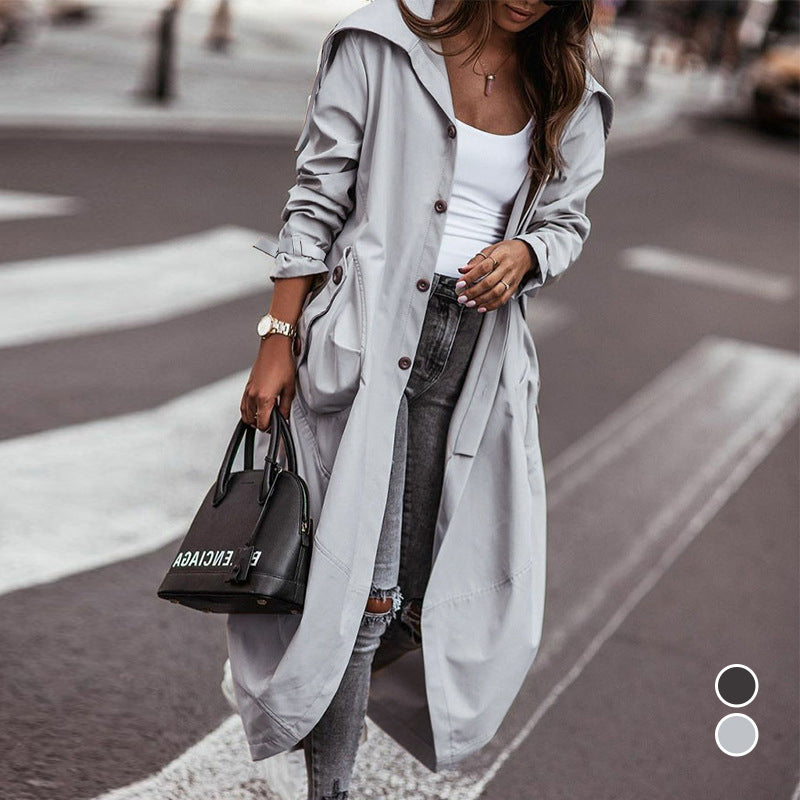 Single Breasted Pocket Design Belted Hem Trench Coat
