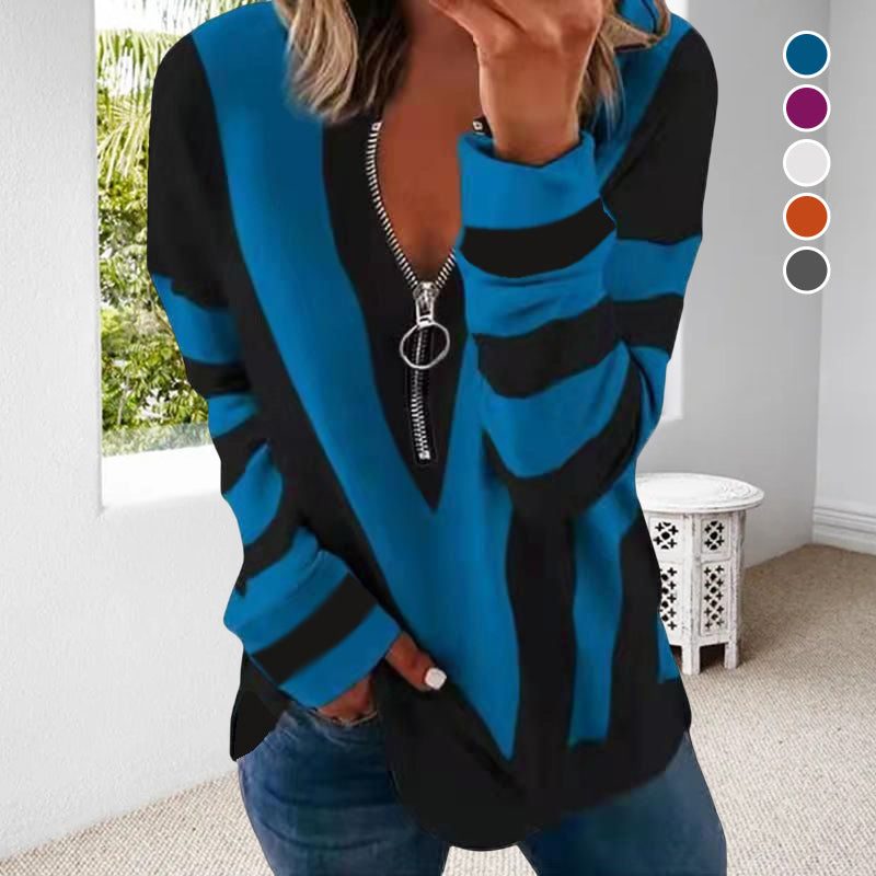 Zip V-neck Long Sleeve T-Shirt