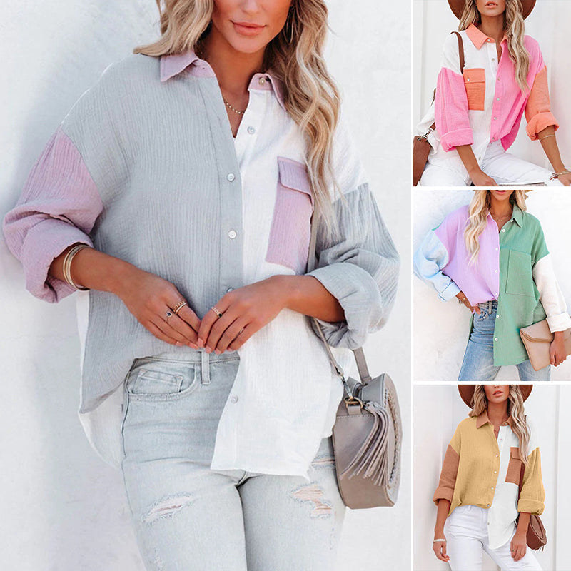 Contrast Panel Drop Shoulder Long Sleeve Shirt