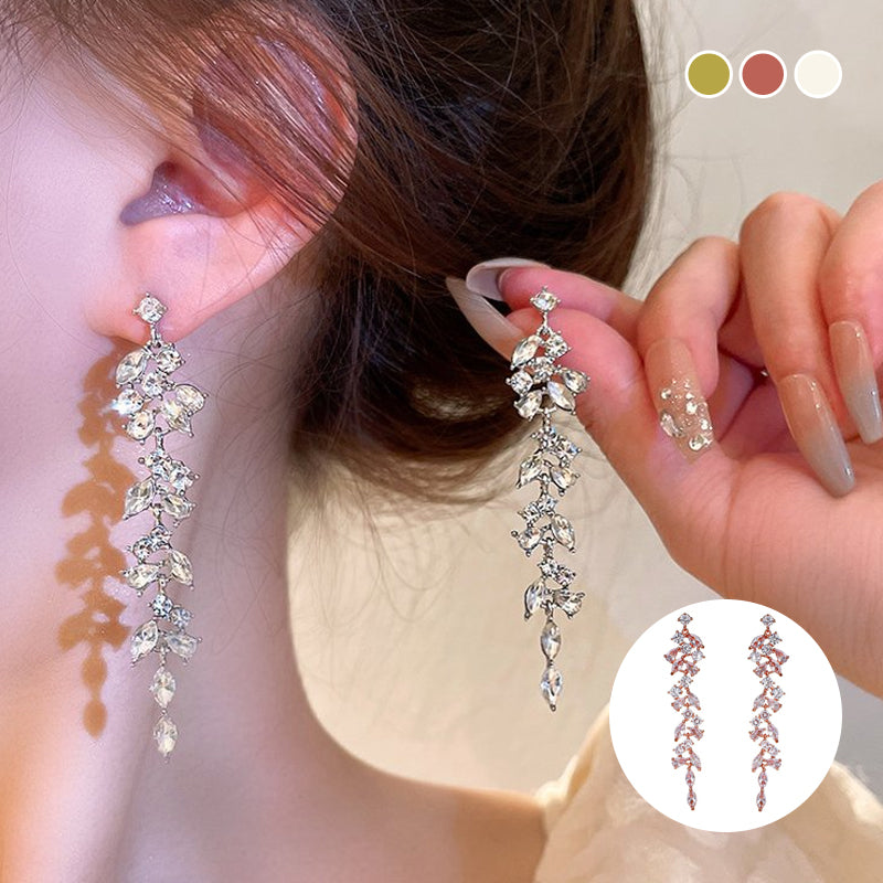 Crystal Petal Tassel Earrings