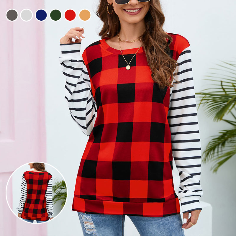 Plaid Stripe Crew Neck Sweatshirt