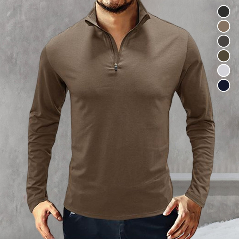 High-neck Long-sleeved Zippered T-shirt