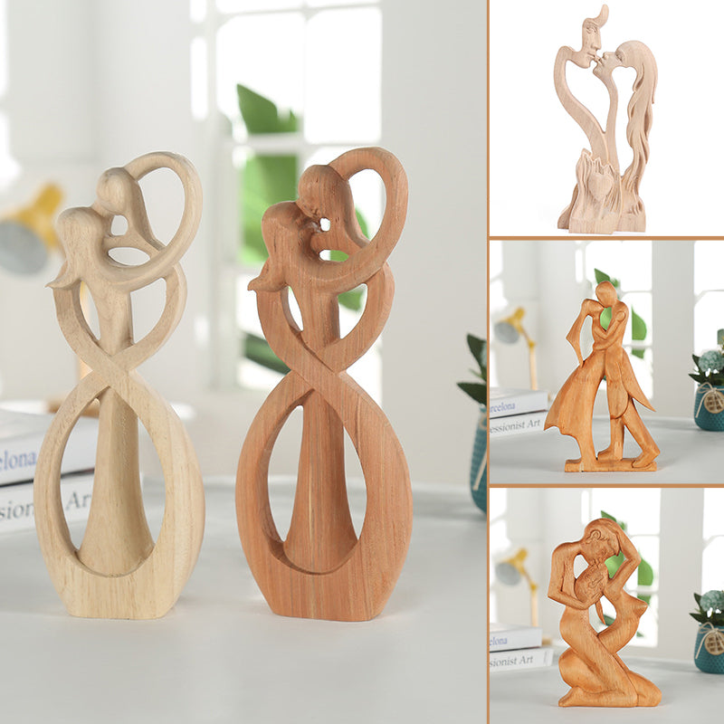 Creative Couple Wood Carving Home Decorative